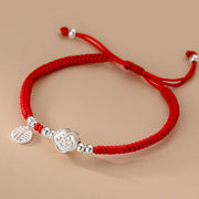 Buddha Stones Handmade 925 Sterling Silver Fu Character Auspicious Clouds Blessing Braided Rope Bracelet Bracelet BS Fu Character Red Rope(Wrist Circumference 14-22cm)