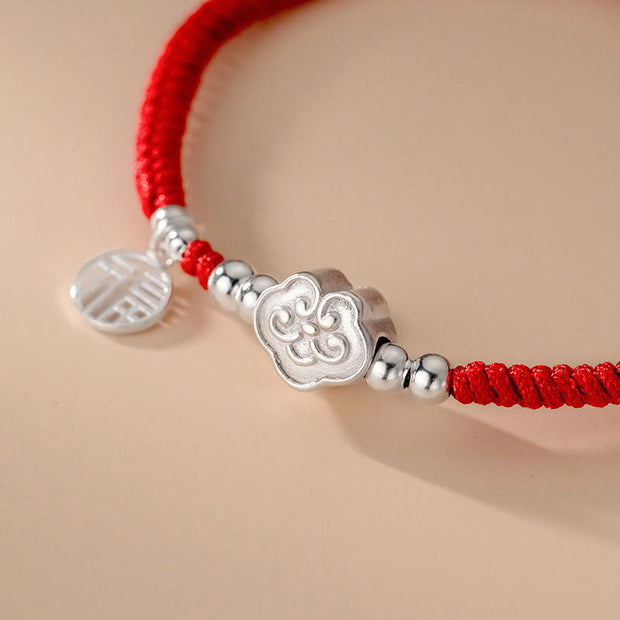 Buddha Stones Handmade 925 Sterling Silver Fu Character Auspicious Clouds Blessing Braided Rope Bracelet Bracelet BS 9