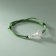 Buddha Stones Handmade 999 Sterling Silver Fu Character Wish Ruyi Handle Luck Braided Green Rope Bracelet Bracelet BS 2