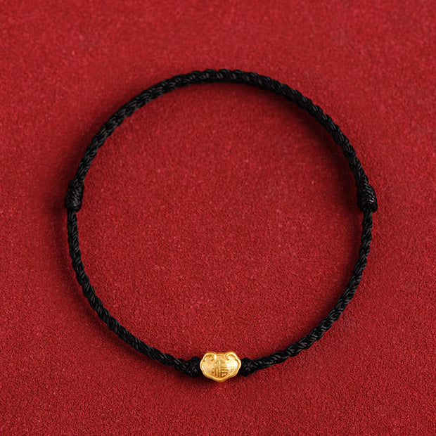 Buddha Stones 999 Gold Chinese Lock Charm Fu Character Protection Handmade Rope Bracelet Bracelet BS Black Baby Version Fit For 0-4 Years Old(Wrist Circumference 12-18cm)