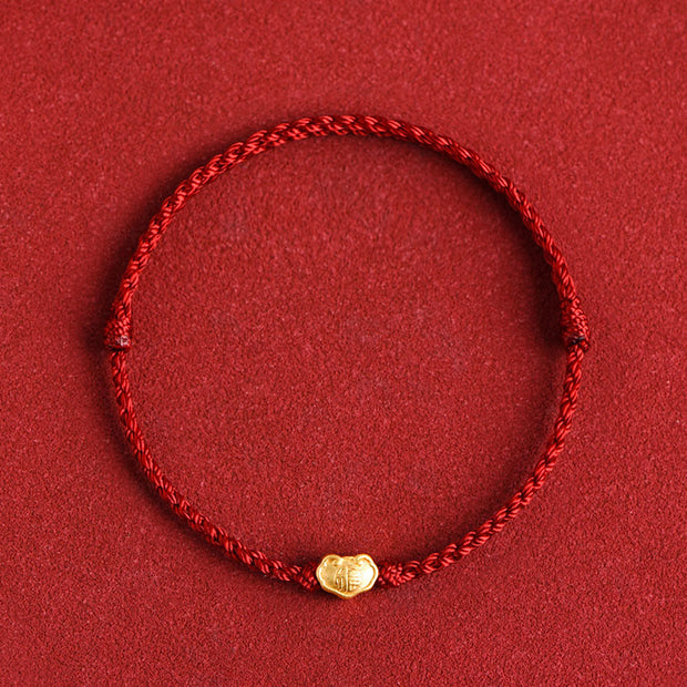 Buddha Stones 999 Gold Chinese Lock Charm Fu Character Protection Handmade Rope Bracelet Bracelet BS Dark Red Baby Version Fit For 0-4 Years Old(Wrist Circumference 12-18cm)