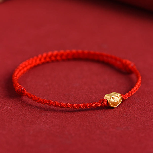 Buddha Stones 999 Gold Chinese Lock Charm Fu Character Protection Handmade Rope Bracelet Bracelet BS 3