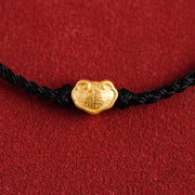 Buddha Stones 999 Gold Chinese Lock Charm Fu Character Protection Handmade Rope Bracelet Bracelet BS 19