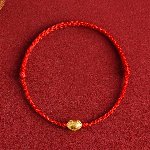 Buddha Stones 999 Gold Chinese Lock Charm Fu Character Protection Handmade Rope Bracelet Bracelet BS 8