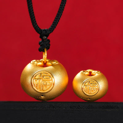 Buddha Stones 999 Gold Fu Character Wish Lock Pattern Luck Rope Necklace Pendant Necklaces & Pendants BS main