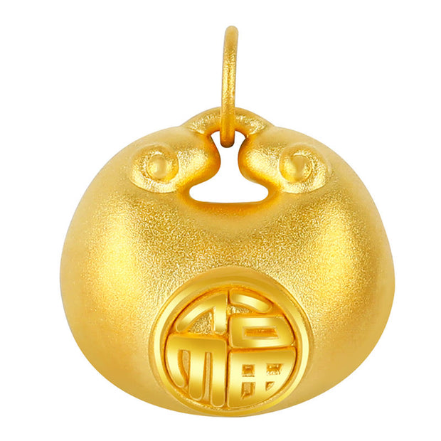 Buddha Stones 999 Gold Fu Character Wish Lock Pattern Luck Rope Necklace Pendant Necklaces & Pendants BS 17