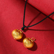 Buddha Stones 999 Gold Fu Character Wish Lock Pattern Luck Rope Necklace Pendant Necklaces & Pendants BS 1