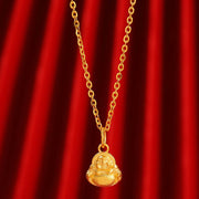 Buddha Stones 999 Gold Mini Laughing Buddha Luck Wealth Necklace Pendant Necklaces & Pendants BS Super Mini Laughing Buddha(Gold About 0.96g) With Gold Chain(Gold About 3.35g)