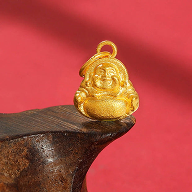 Buddha Stones 999 Gold Mini Laughing Buddha Luck Wealth Necklace Pendant Necklaces & Pendants BS Mini Laughing Buddha(Gold About 1.22g) Pendant Only