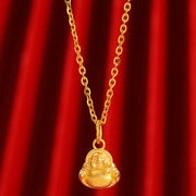 Buddha Stones 999 Gold Mini Laughing Buddha Luck Wealth Necklace Pendant Necklaces & Pendants BS Mini Laughing Buddha(Gold About 1.22g) With Gold Chain(Gold About 3.35g)