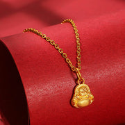 Buddha Stones 999 Gold Mini Laughing Buddha Luck Wealth Necklace Pendant Necklaces & Pendants BS 10