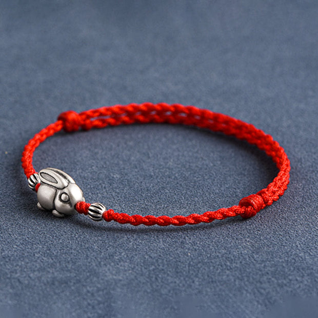 Buddha Stones Handmade 999 Sterling Silver Rabbit Luck Rope Bracelet Anklet Bracelet Anklet BS 2