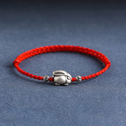 Buddha Stones Handmade 999 Sterling Silver Rabbit Luck Rope Bracelet Anklet Bracelet Anklet BS Large Rabbit Anklet(Circumference 18-30cm) Red