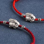 Buddha Stones Handmade 999 Sterling Silver Rabbit Luck Rope Bracelet Anklet Bracelet Anklet BS 19