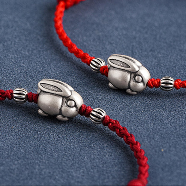 Buddha Stones Handmade 999 Sterling Silver Rabbit Luck Rope Bracelet Anklet Bracelet Anklet BS 19