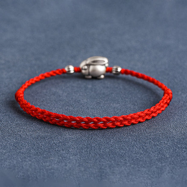 Buddha Stones Handmade 999 Sterling Silver Rabbit Luck Rope Bracelet Anklet Bracelet Anklet BS 3