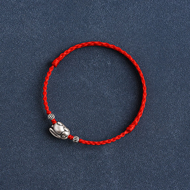 Buddha Stones Handmade 999 Sterling Silver Rabbit Luck Rope Bracelet Anklet Bracelet Anklet BS 11