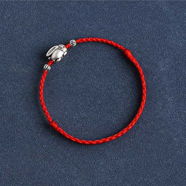 Buddha Stones Handmade 999 Sterling Silver Rabbit Luck Rope Bracelet Anklet Bracelet Anklet BS 12