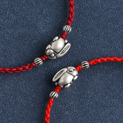 Buddha Stones Handmade 999 Sterling Silver Rabbit Luck Rope Bracelet Anklet Bracelet Anklet BS 20