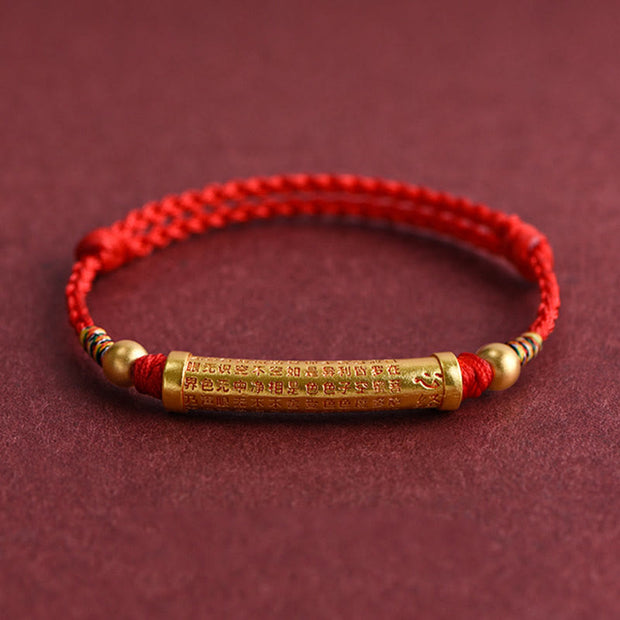 Buddha Stones Handmade Alloy Heart Sutra Protection Strength Rope Bracelet Anklet Bracelet BS Anklet(Circumference 18-30cm) Red