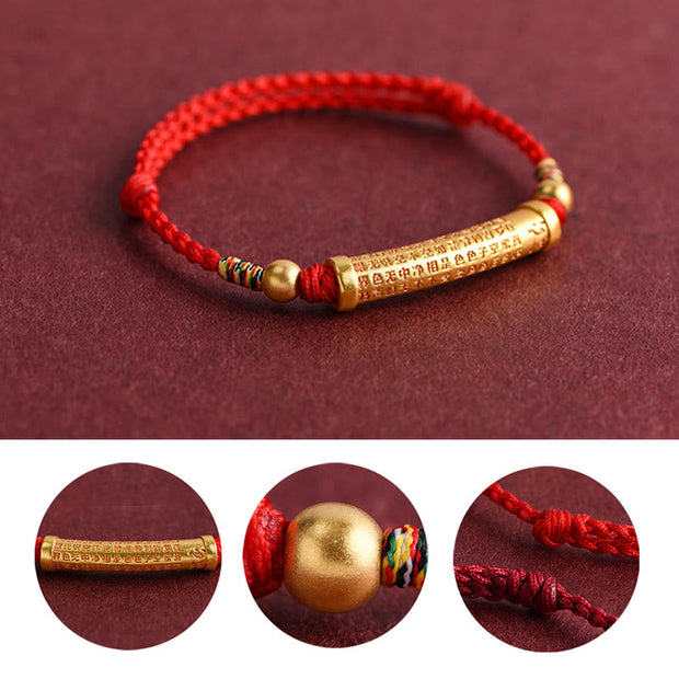 Buddha Stones Handmade Alloy Heart Sutra Protection Strength Rope Bracelet Anklet Bracelet BS 8