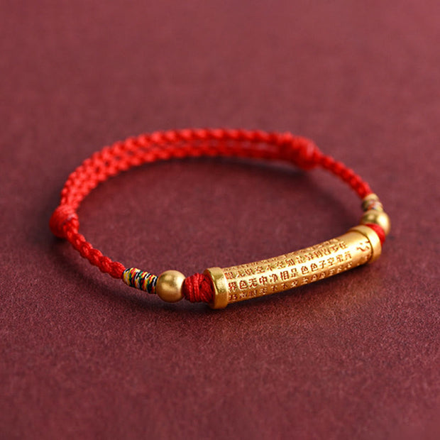 Buddha Stones Handmade Alloy Heart Sutra Protection Strength Rope Bracelet Anklet Bracelet BS 6