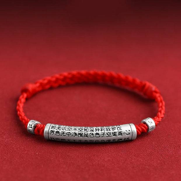 Buddha Stones Handmade 999 Sterling Silver Om Mani Padme Hum Heart Sutra Carved Luck Rope Bracelet Anklet Bracelet Anklet BS Anklet(Circumference 18-30cm) Red