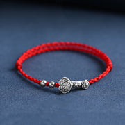 Buddha Stones Handmade 999 Sterling Silver Fu Character Wish Ruyi Handle Fortune Rope Bracelet Anklet Bracelet Anklet BS Anklet(Circumference 18-30cm) Red