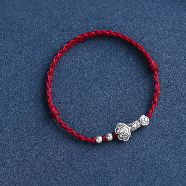 Buddha Stones Handmade 999 Sterling Silver Fu Character Wish Ruyi Handle Fortune Rope Bracelet Anklet Bracelet Anklet BS 3