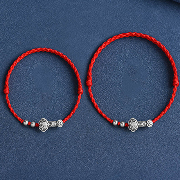 Buddha Stones Handmade 999 Sterling Silver Fu Character Wish Ruyi Handle Fortune Rope Bracelet Anklet Bracelet Anklet BS 16