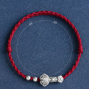 Buddha Stones Handmade 999 Sterling Silver Fu Character Wish Ruyi Handle Fortune Rope Bracelet Anklet Bracelet Anklet BS 4