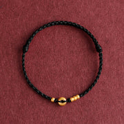 Buddha Stones 999 Gold Small Peace Buckle Design Handmade Luck Braided Rope Bracelet Anklet Bracelet BS Anklet(Circumference 18-30cm) Black