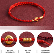 Buddha Stones 999 Gold Small Peace Buckle Design Handmade Luck Braided Rope Bracelet Anklet Bracelet BS 3