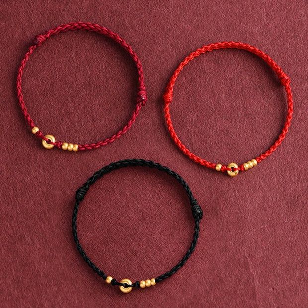 Buddha Stones 999 Gold Small Peace Buckle Design Handmade Luck Braided Rope Bracelet Anklet Bracelet BS 1