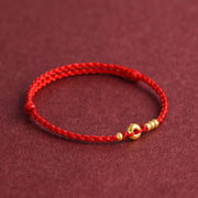 Buddha Stones 999 Gold Small Peace Buckle Design Handmade Luck Braided Rope Bracelet Anklet Bracelet BS 11