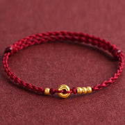 Buddha Stones 999 Gold Small Peace Buckle Design Handmade Luck Braided Rope Bracelet Anklet Bracelet BS 13