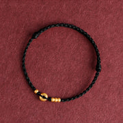 Buddha Stones 999 Gold Small Peace Buckle Design Handmade Luck Braided Rope Bracelet Anklet Bracelet BS 19