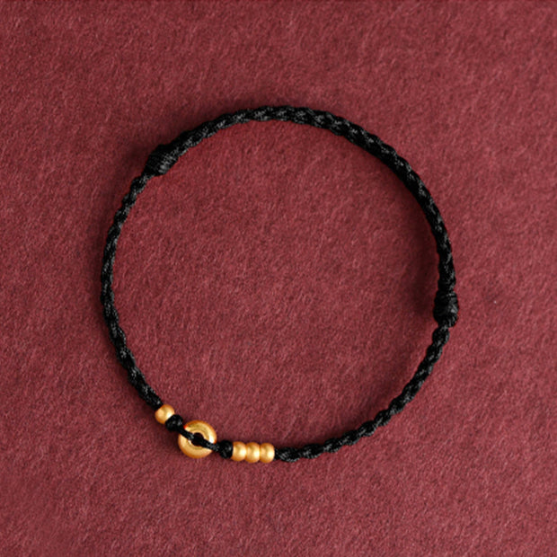 Buddha Stones 999 Gold Small Peace Buckle Design Handmade Luck Braided Rope Bracelet Anklet Bracelet BS 19