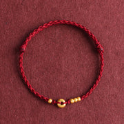 Buddha Stones 999 Gold Small Peace Buckle Design Handmade Luck Braided Rope Bracelet Anklet Bracelet BS 14