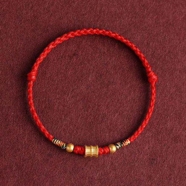 Buddha Stones 999 Gold Small Bucket Shape Design Handmade Luck Braided Rope Bracelet Anklet Bracelet BS Anklet(Circumference 18-30cm) Red