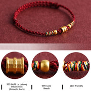 Buddha Stones 999 Gold Small Bucket Shape Design Handmade Luck Braided Rope Bracelet Anklet Bracelet BS 4