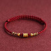 Buddha Stones 999 Gold Small Bucket Shape Design Handmade Luck Braided Rope Bracelet Anklet Bracelet BS Anklet(Circumference 18-30cm) Dark Red