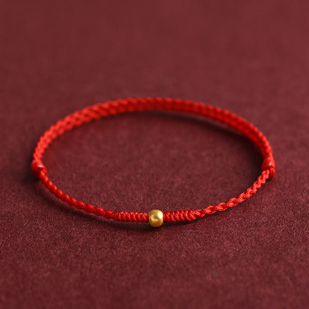 Buddha Stones 999 Gold One Mini Bead Design Handmade Strength Braided Rope Bracelet Anklet Bracelet BS Anklet(Circumference 18-30cm) Red