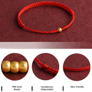 Buddha Stones 999 Gold One Mini Bead Design Handmade Strength Braided Rope Bracelet Anklet Bracelet BS 7