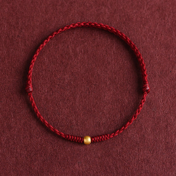 Buddha Stones 999 Gold One Mini Bead Design Handmade Strength Braided Rope Bracelet Anklet Bracelet BS Anklet(Circumference 18-30cm) Dark Red