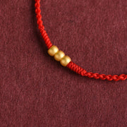 Buddha Stones 999 Gold Mini Three Beads Design Handmade Luck Rope Bracelet Anklet Bracelet BS 1