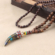 Buddha Stones Tibet Wenge Wood Om Mani Padme Hum OM Symbol Mantra Horn Pattern Protection Necklace Pendant Necklaces & Pendants BS Wenge Wood&Om Mantra