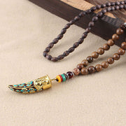 Buddha Stones Tibet Wenge Wood Om Mani Padme Hum OM Symbol Mantra Horn Pattern Protection Necklace Pendant Necklaces & Pendants BS Wenge Wood&Golden Horn