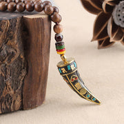 Buddha Stones Tibet Wenge Wood Om Mani Padme Hum OM Symbol Mantra Horn Pattern Protection Necklace Pendant Necklaces & Pendants BS 2