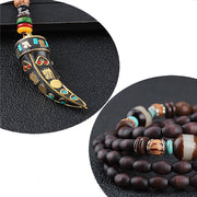 Buddha Stones Tibet Wenge Wood Om Mani Padme Hum OM Symbol Mantra Horn Pattern Protection Necklace Pendant Necklaces & Pendants BS 5